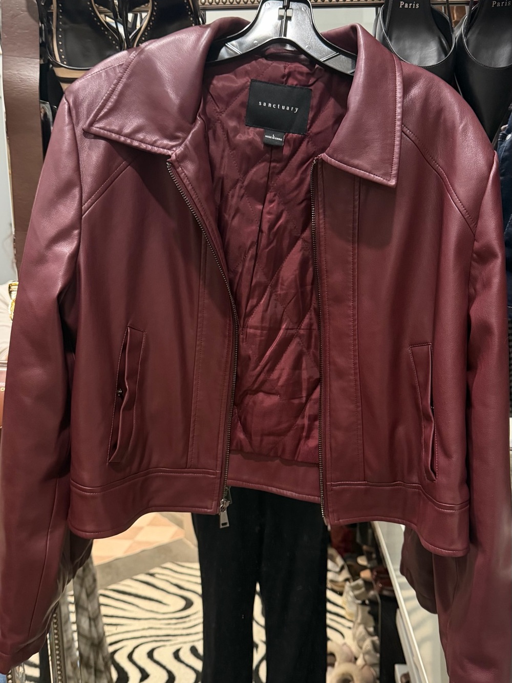 Sanctuary Wine Faux Leather Zip Jacket